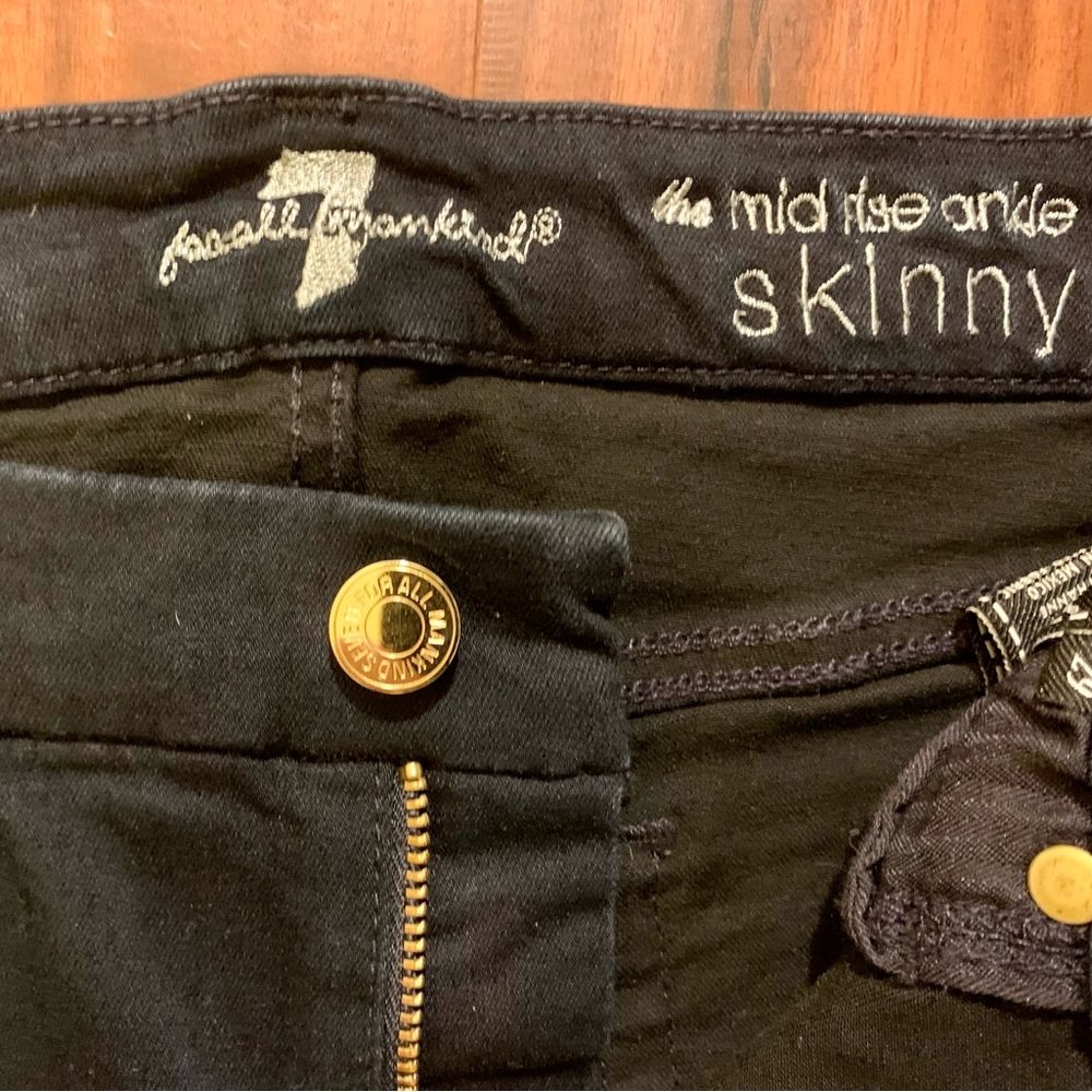 LN 7 FOR MANKIND MID RISE ANKLE SKINNY JEANS. DARK BLUE. - Picture 6 of 12